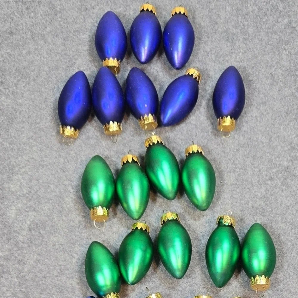 37pc Vintage Glass Christmas Bulb Ornaments Green Blue Matte Gloss C7 C9 Style